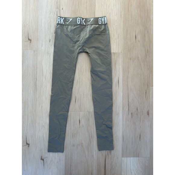 Gymshark Leggings Ankle Crop Olive Green Spell Out Elastic Waist XS - Picture 2 of 7